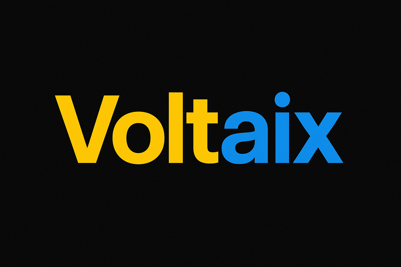 a black backround with text that says voltaix on it in bold font with yellow and blue letter color